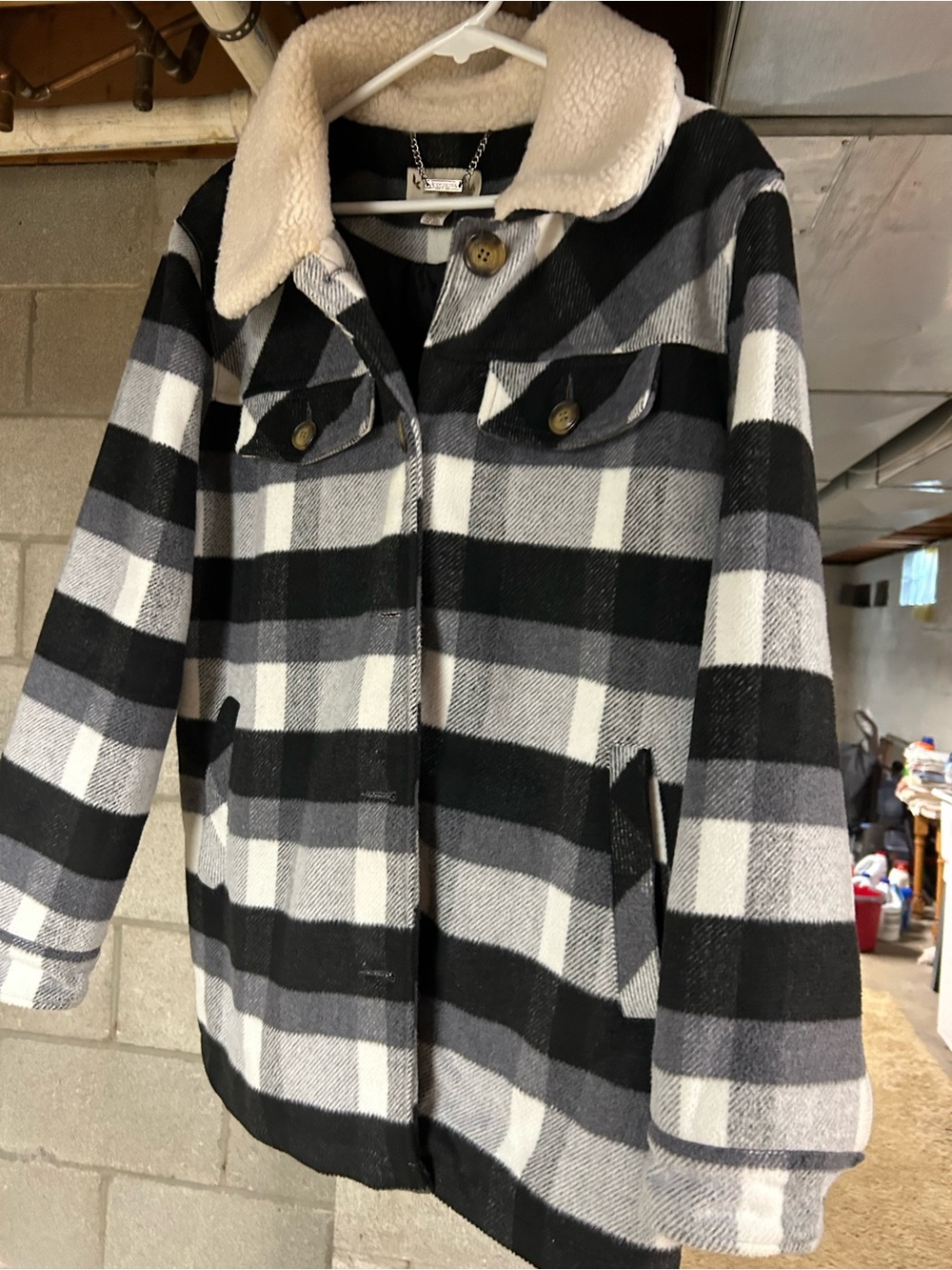 Koolaburra Black & White Plaid Sherpa Collar Pea Coat